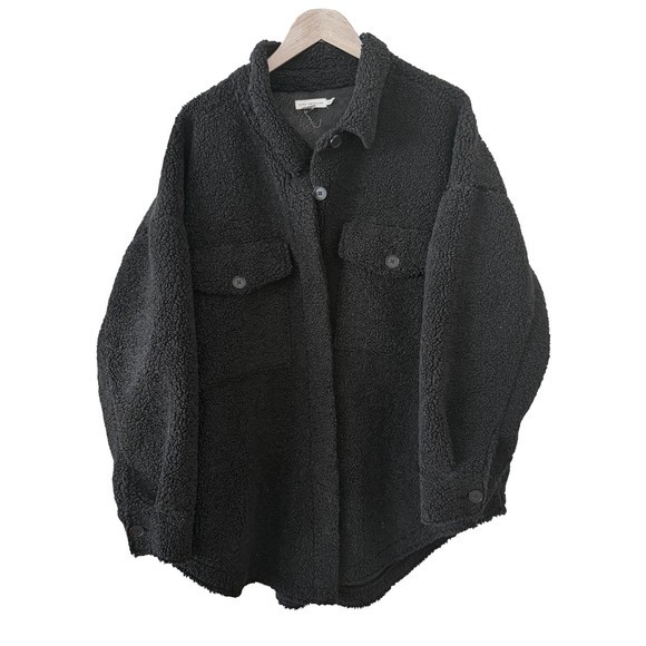 Good American Jackets & Blazers - Good‎ American Black Sherpa Teddy Fleece Shacket Oversized Jacket Coat